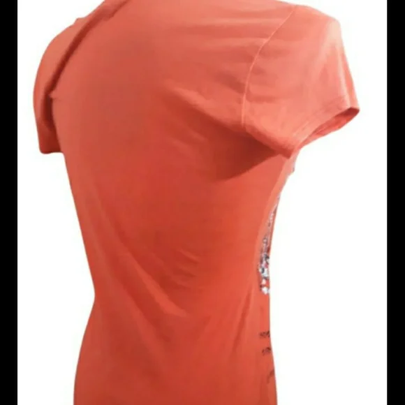 Womens sz Med Orange/Red silver tassel top short sleeve shirt nwotgs - Picture 3 of 8